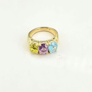 10K Gold Peridot, Amethyst and Topaz Ring
