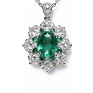 18K White Gold Diamond and Emerald Pendant
