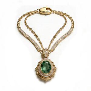 18K Gold Diamond Emerald Necklace